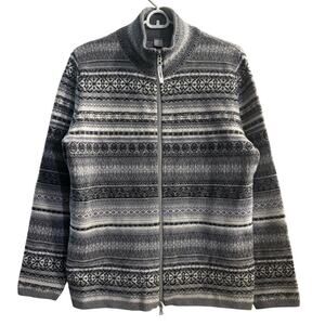 Bogner Fire + Ice Womens Full Zip Fair Isle Wool Cardigan Sweater Gray Sz Large